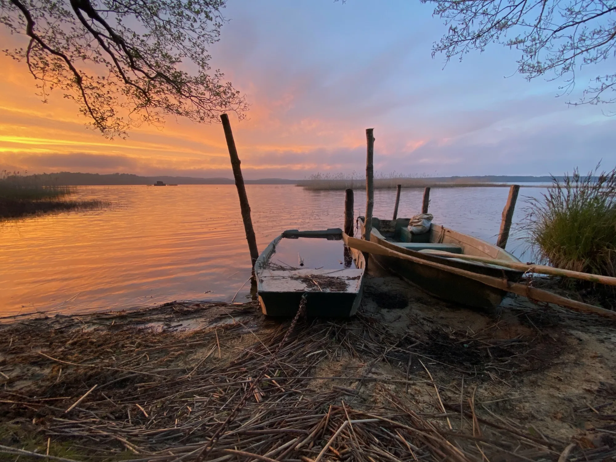 Coucher du soleil sur le lac de Mimizan, côté Aureilhan