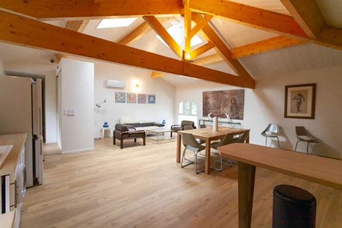 Living room at Le Grenier holiday cottage on the Darricau estate