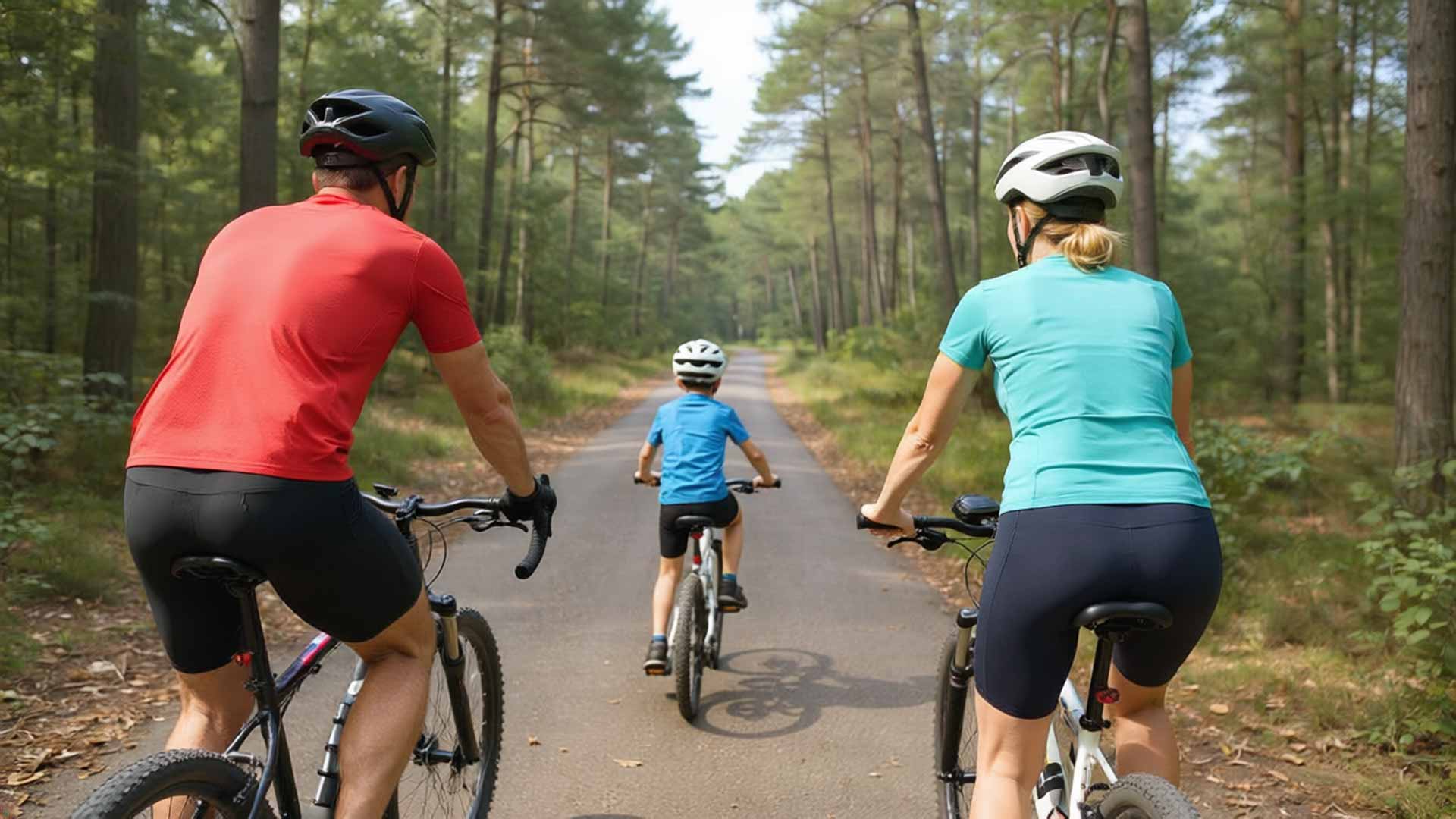 Cyclistes de dos sur une piste cyclable à Mimizan dans les Landes